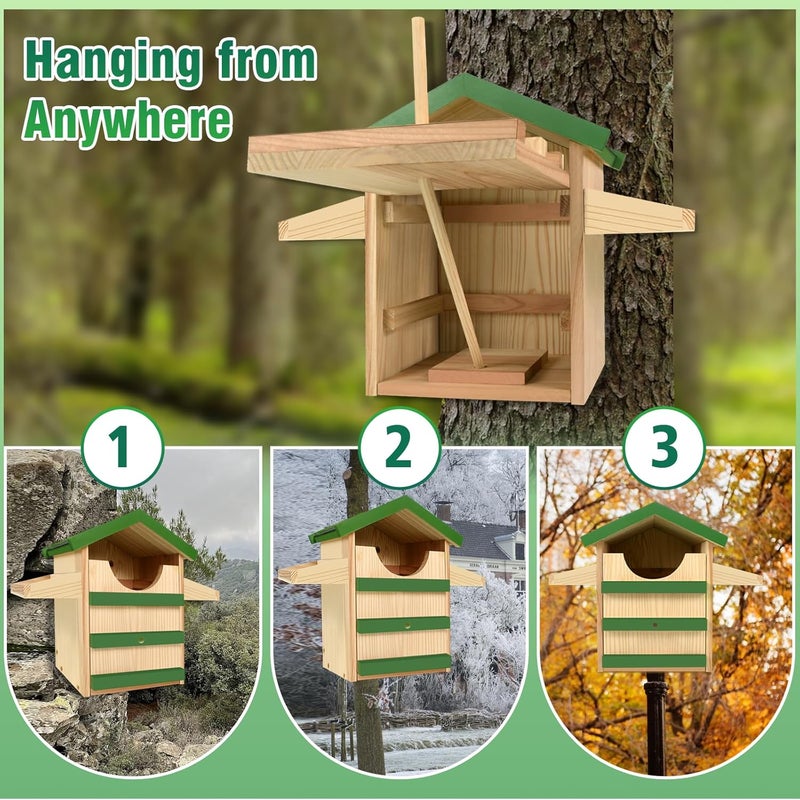 HAFTKD Screech Owl House, Wooden Owl Nesting Box with Bird Stand, Large Opening, Mounting Screws, and Wood Shavings for Outside Backyard - Image 4